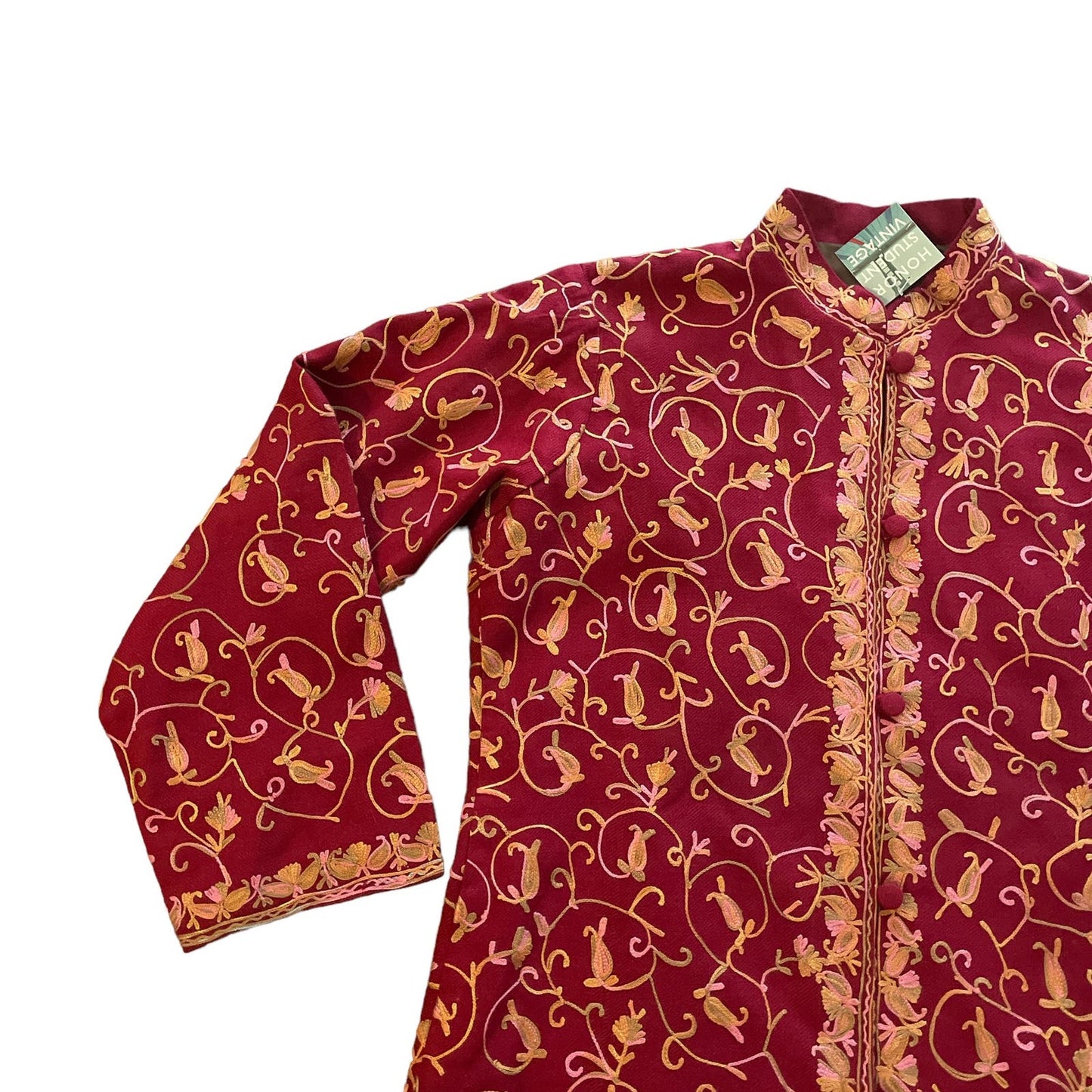 90s Red Embroidered Folk Art Lightweight Jacket M
