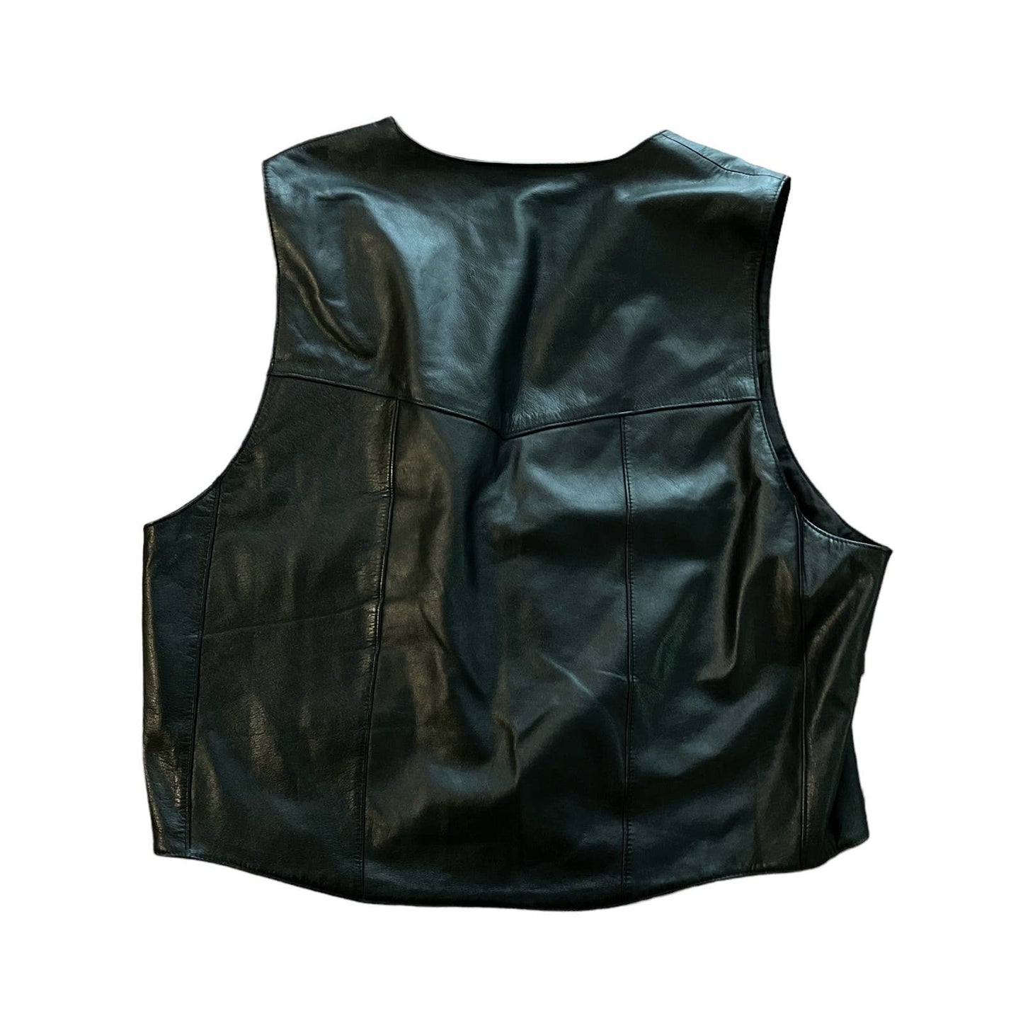 90s 100% Genuine Leather Black Patchwork Vest XL