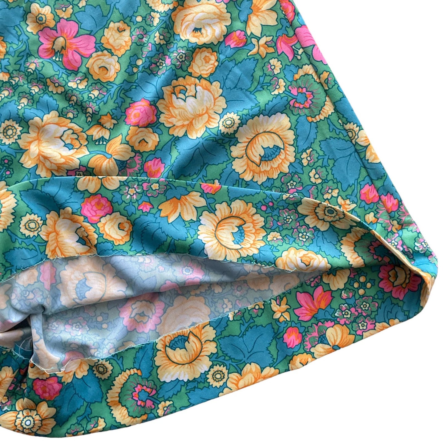 70s Handmade Bright Floral Patterned Skirt M
