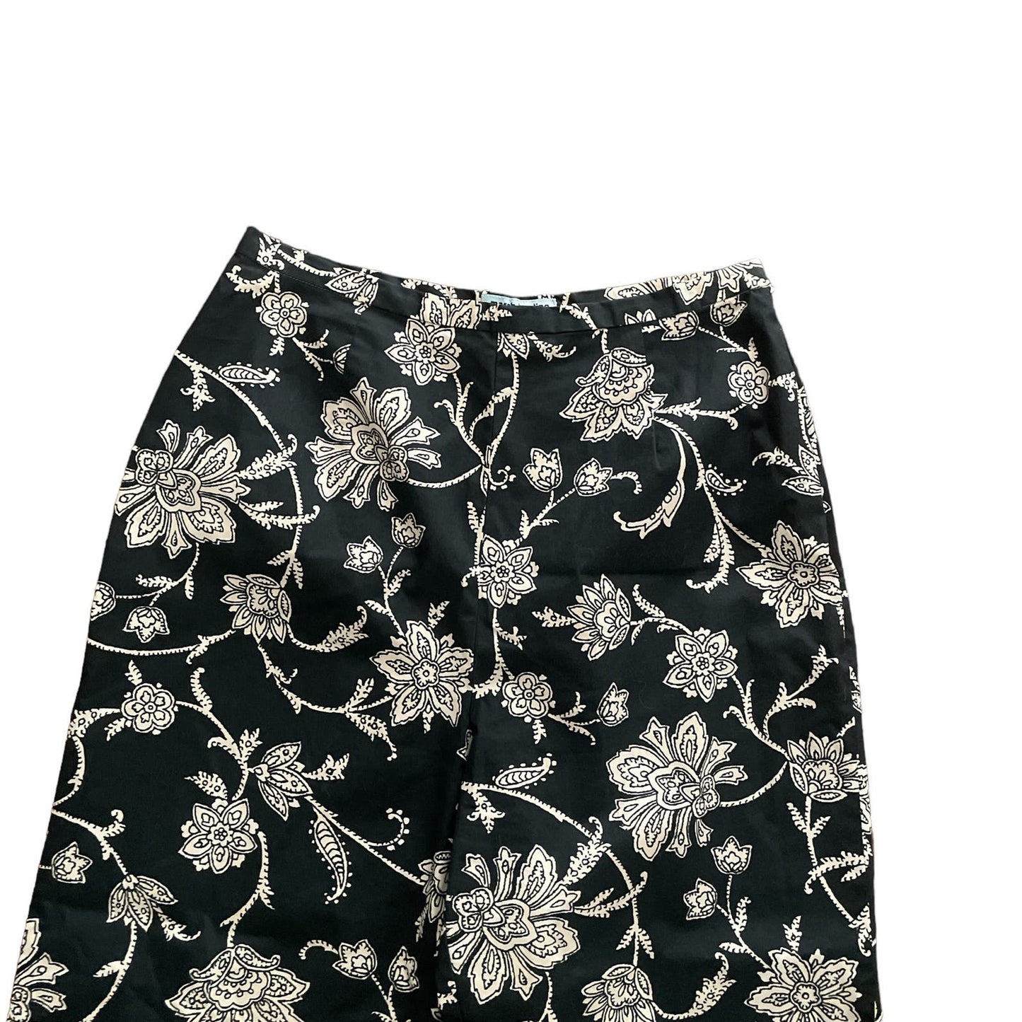 90s Black Cream Floral Patterned Crop Pants 6