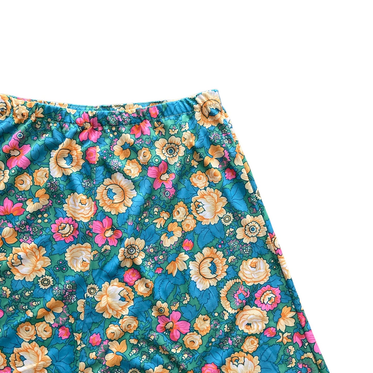 70s Handmade Bright Floral Patterned Skirt M