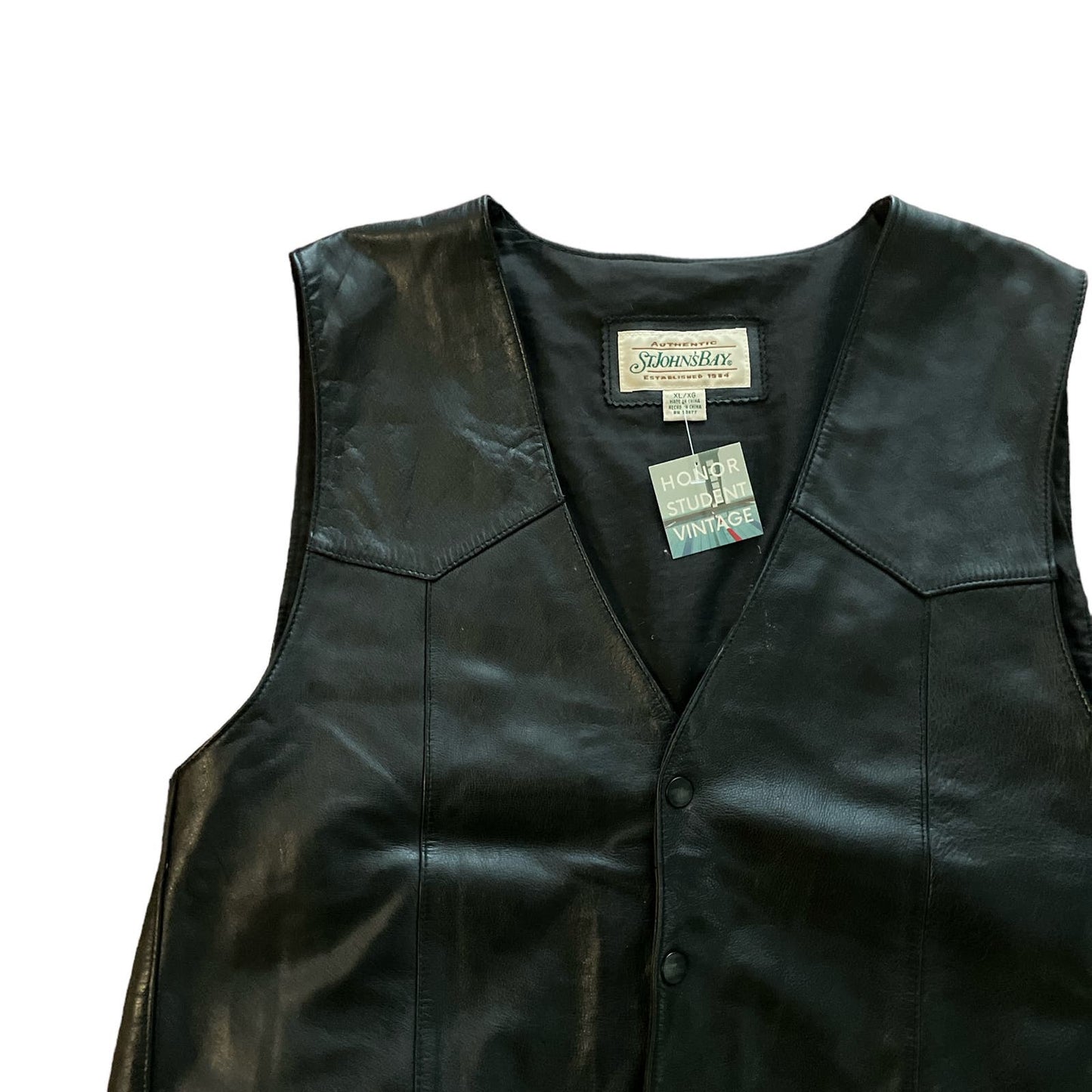 90s 100% Genuine Leather Black Patchwork Vest XL