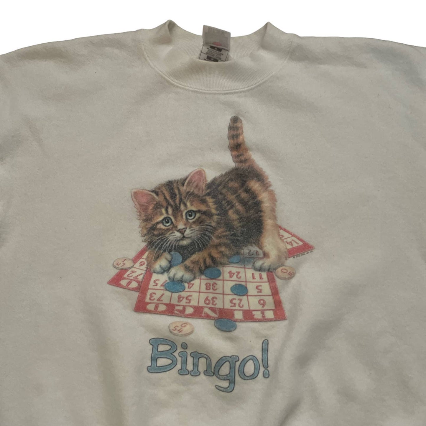 90s BINGO! Cat White Grandma Sweatshirt M