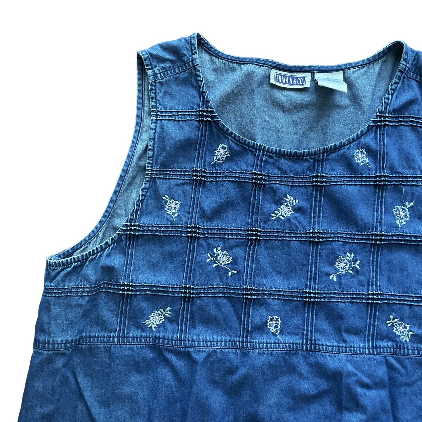 90s Floral Embroidered Dark Wash Denim Maxi Dress 3X