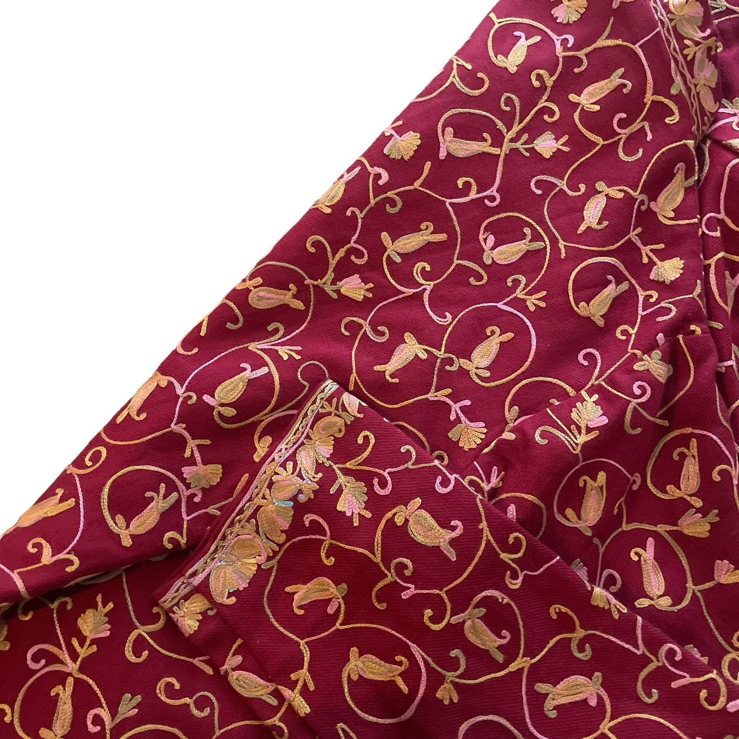 90s Red Embroidered Folk Art Lightweight Jacket M