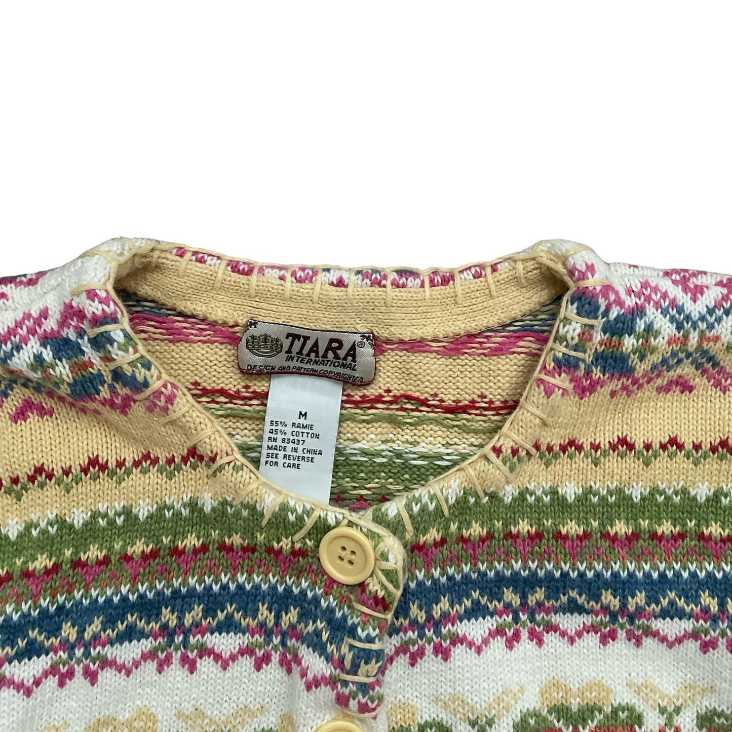 90s Pastel Fair Isle Cardigan Sweater M