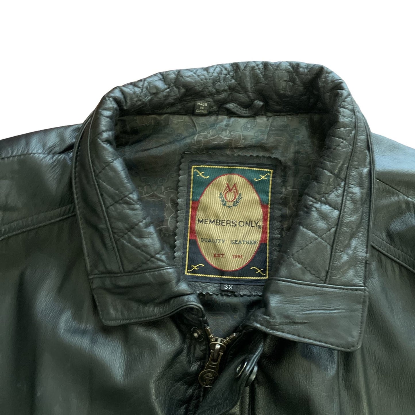 90s Members Only 100% Leather Black Heavyweight Coat 3X