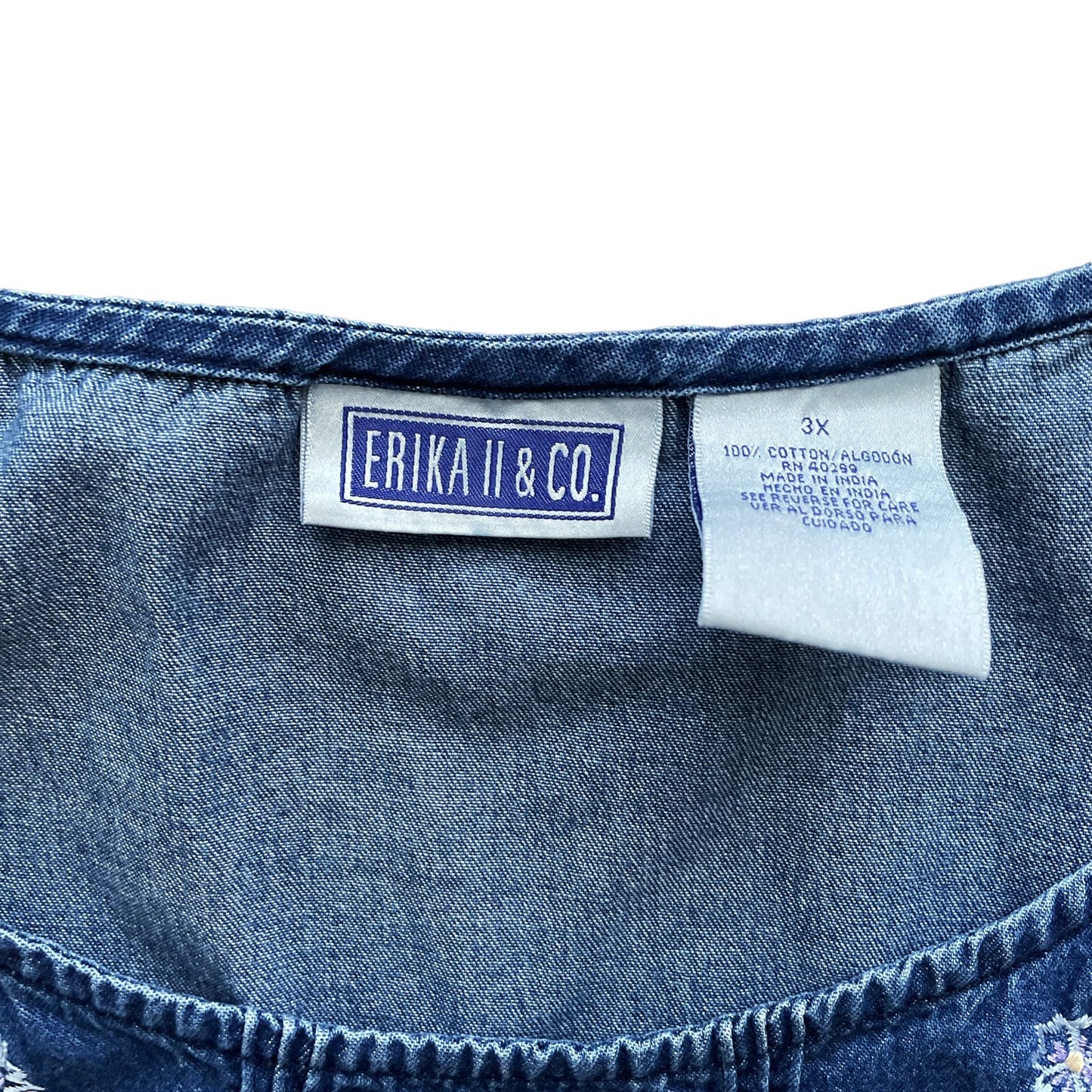 90s Floral Embroidered Dark Wash Denim Maxi Dress 3X