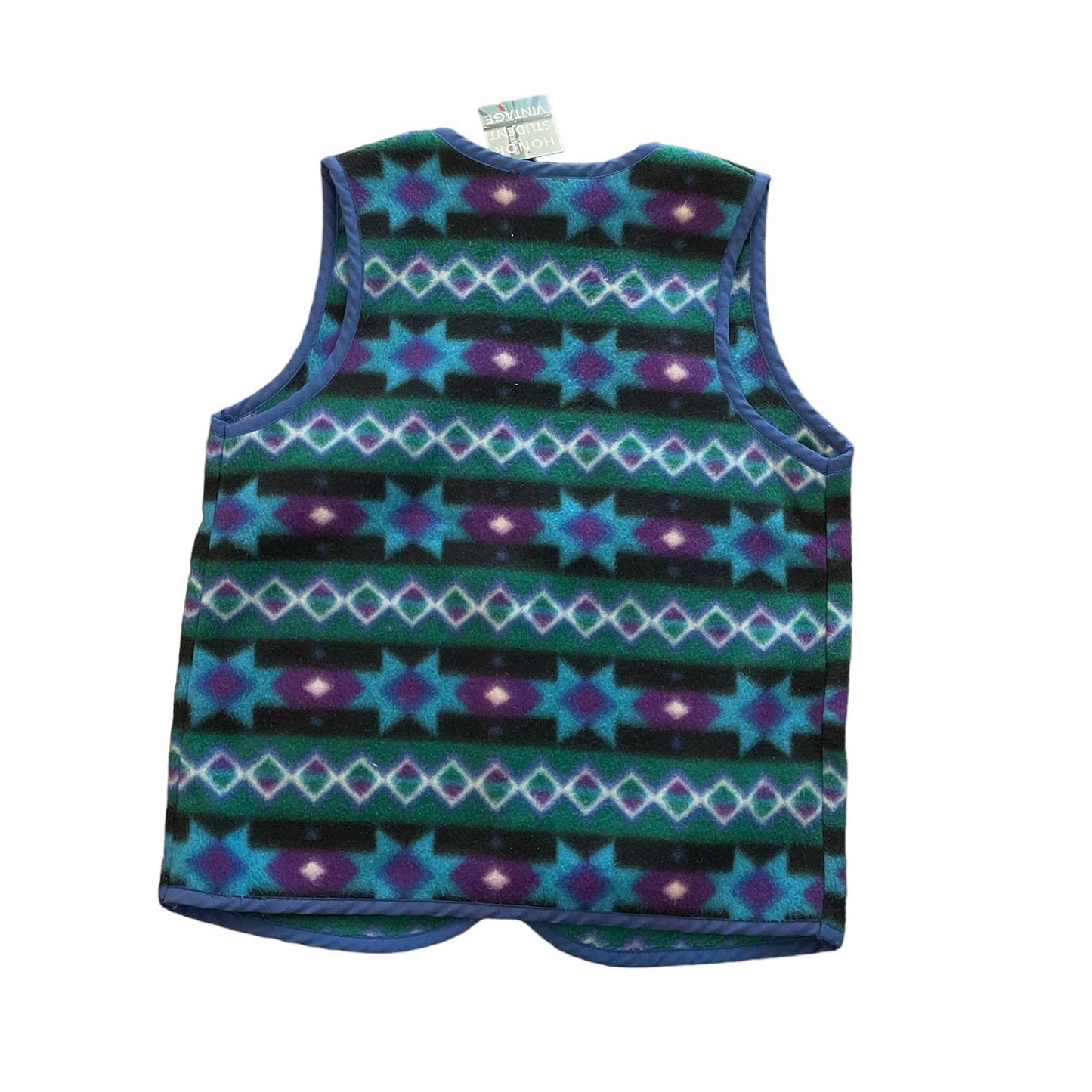 90s Blue Multicolor Patterned Fleece Vest S