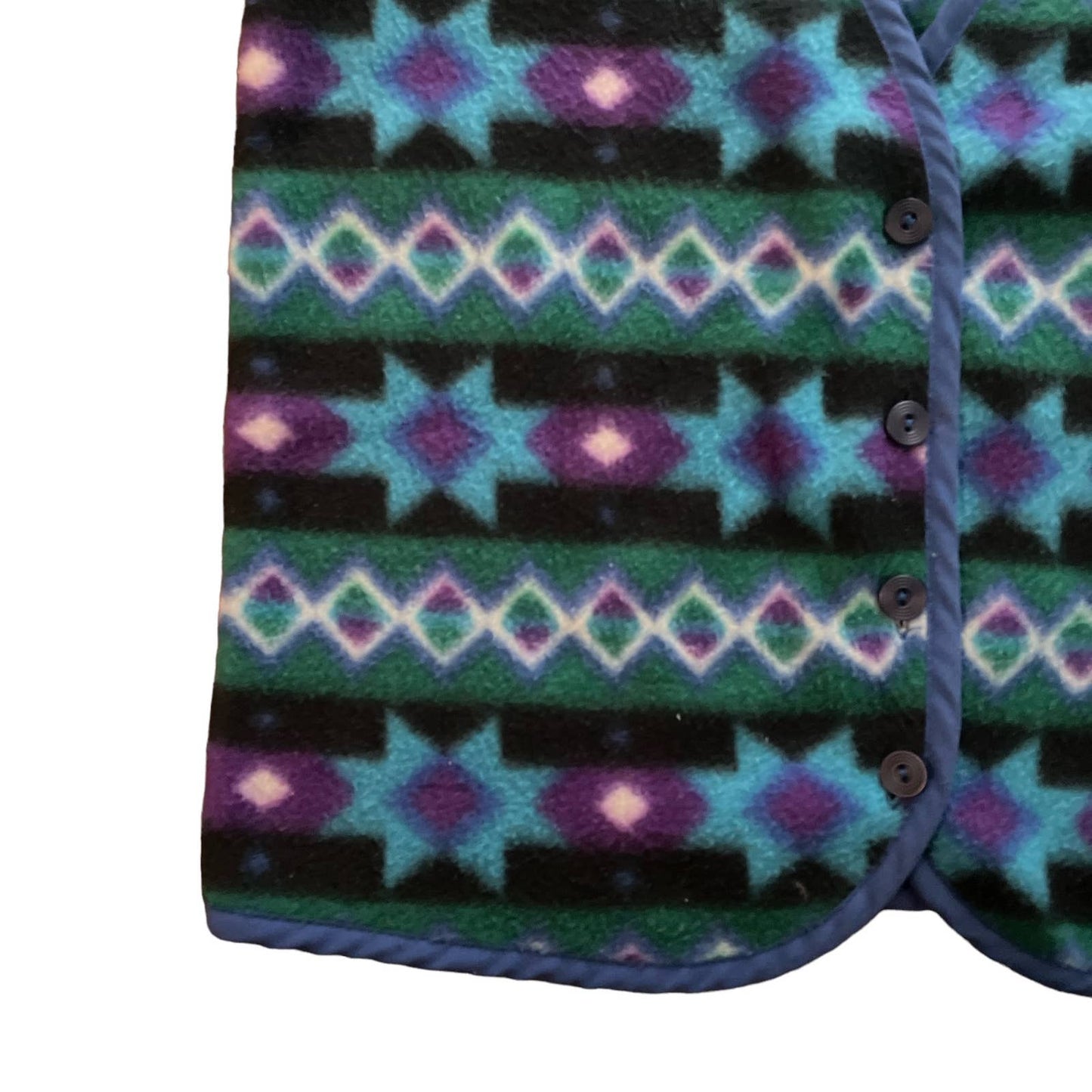 90s Blue Multicolor Patterned Fleece Vest S