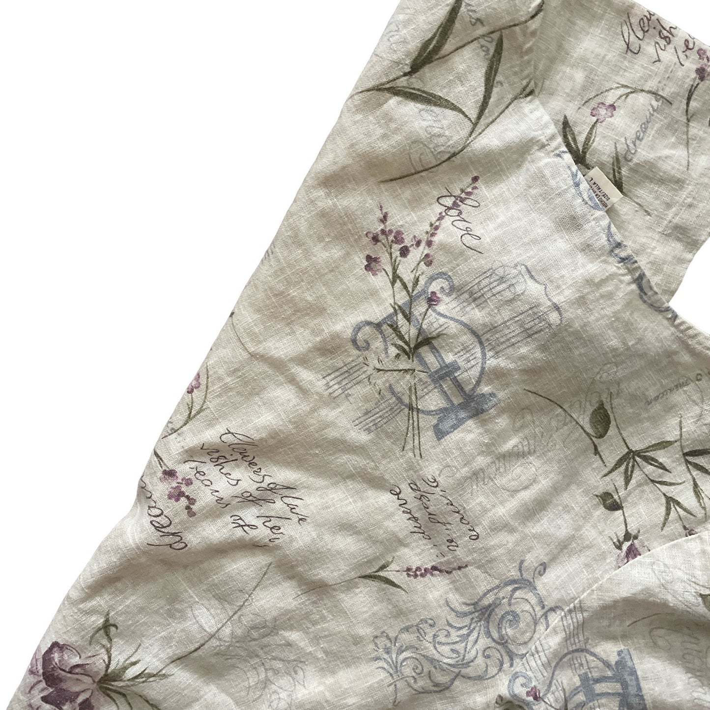 90s 100% Linen Tan Fairygrunge Patterned Dress L