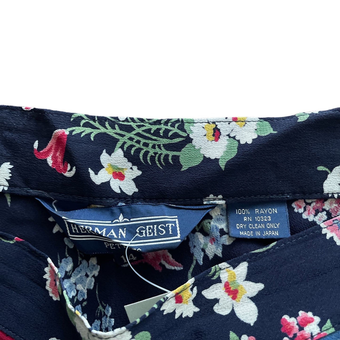 90s Navy Multicolor Floral Patterned Midi Skirt 14