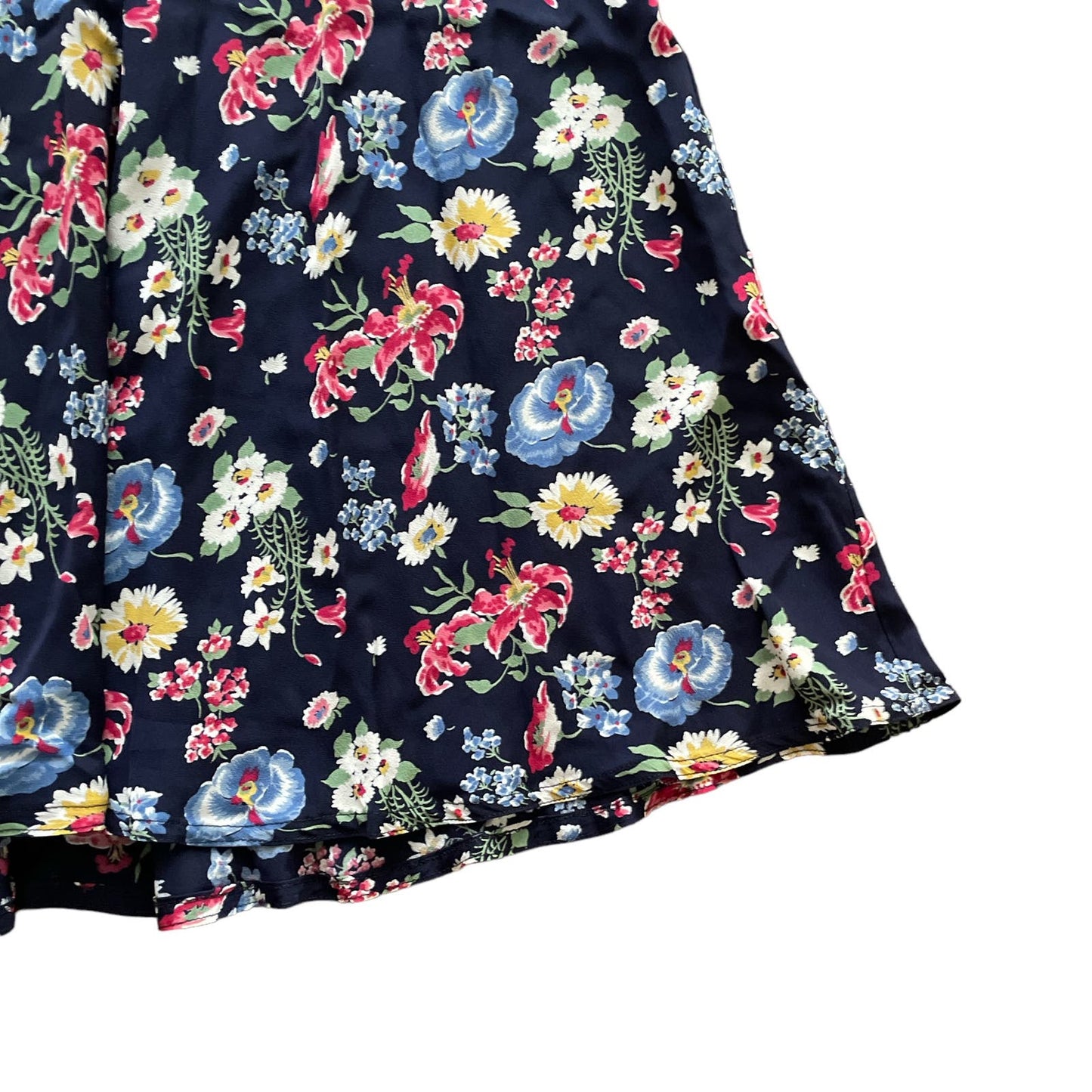 90s Navy Multicolor Floral Patterned Midi Skirt 14