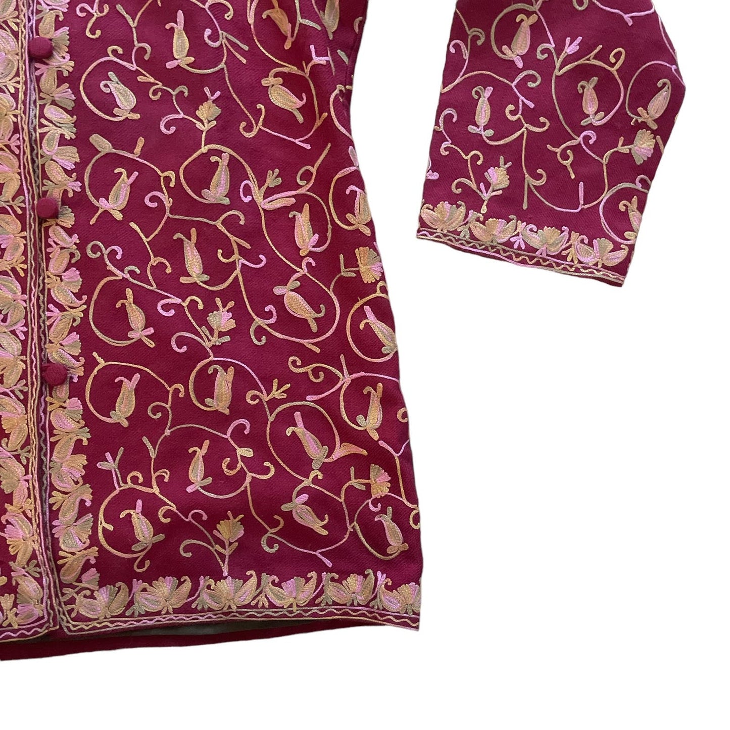90s Red Embroidered Folk Art Lightweight Jacket M