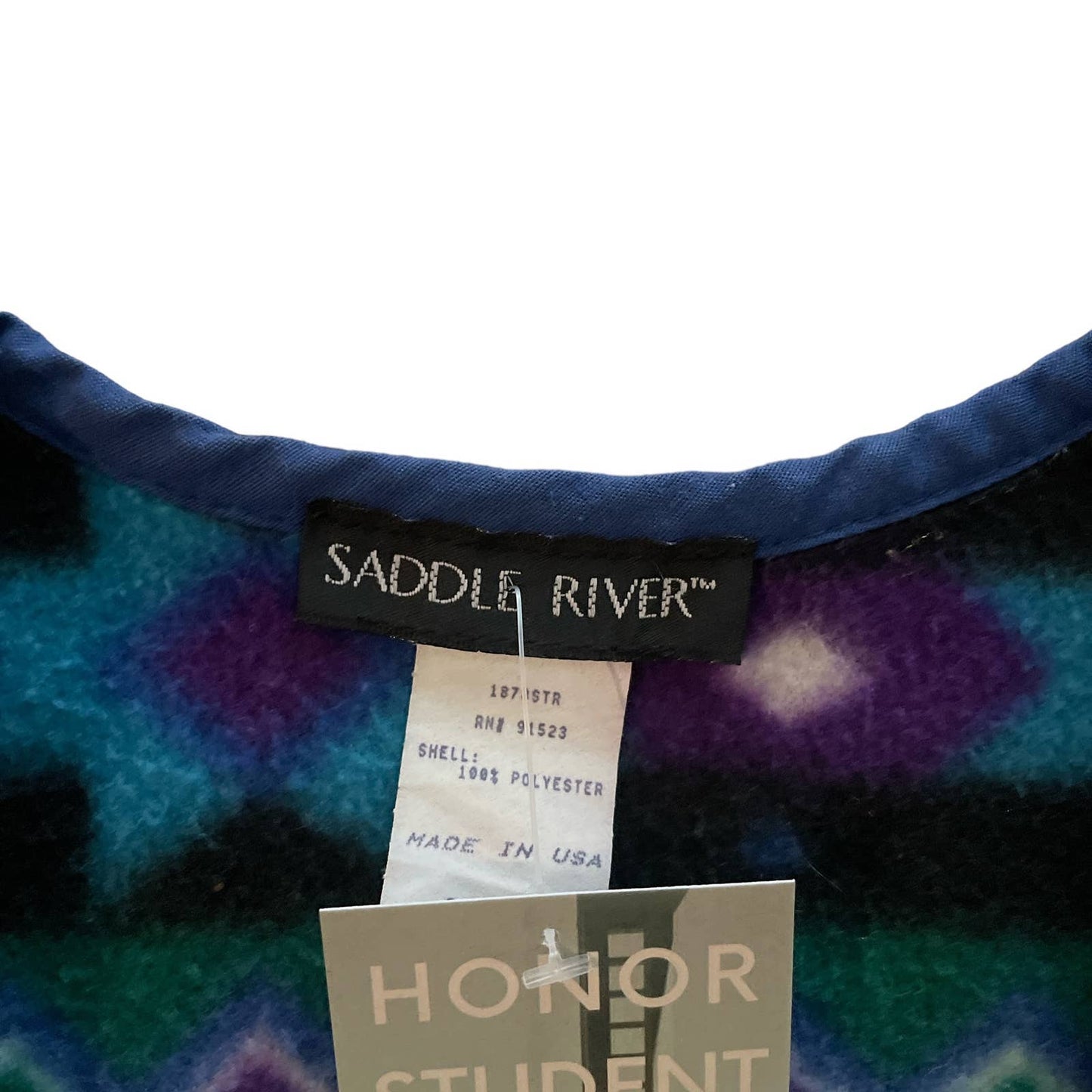 90s Blue Multicolor Patterned Fleece Vest S