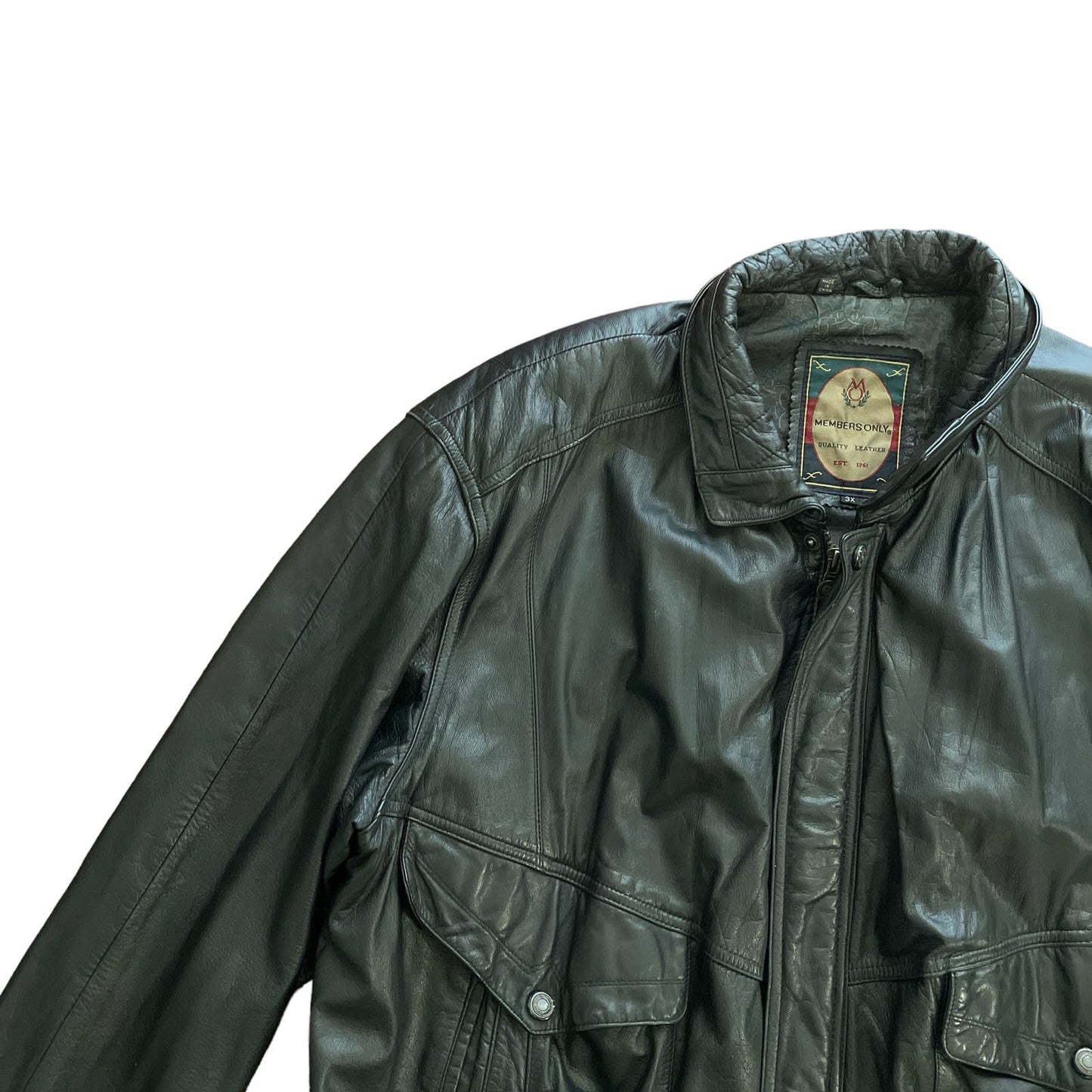 90s Members Only 100% Leather Black Heavyweight Coat 3X