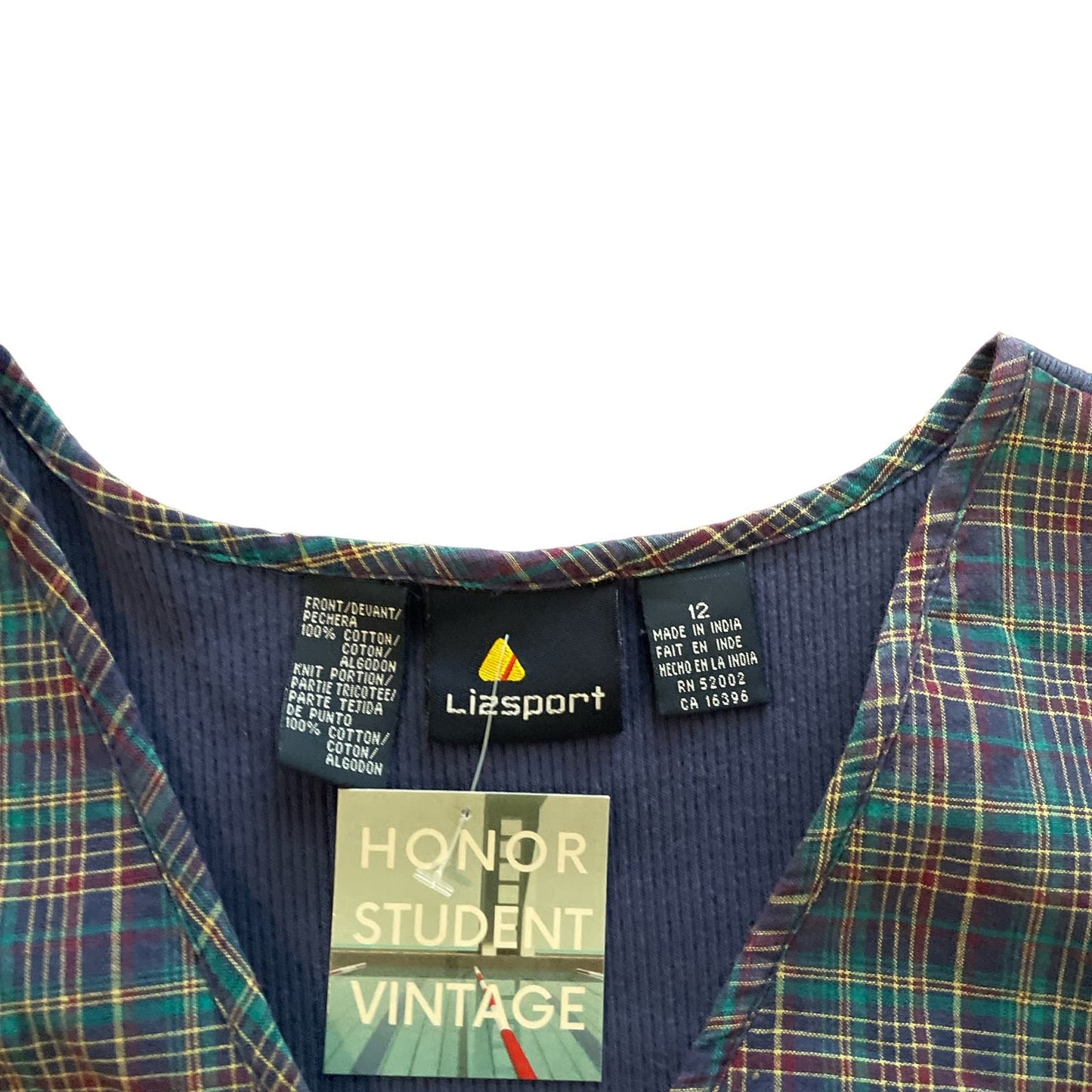 90s Blue Green Tartan Plaid Cotton Button Up Vest 12