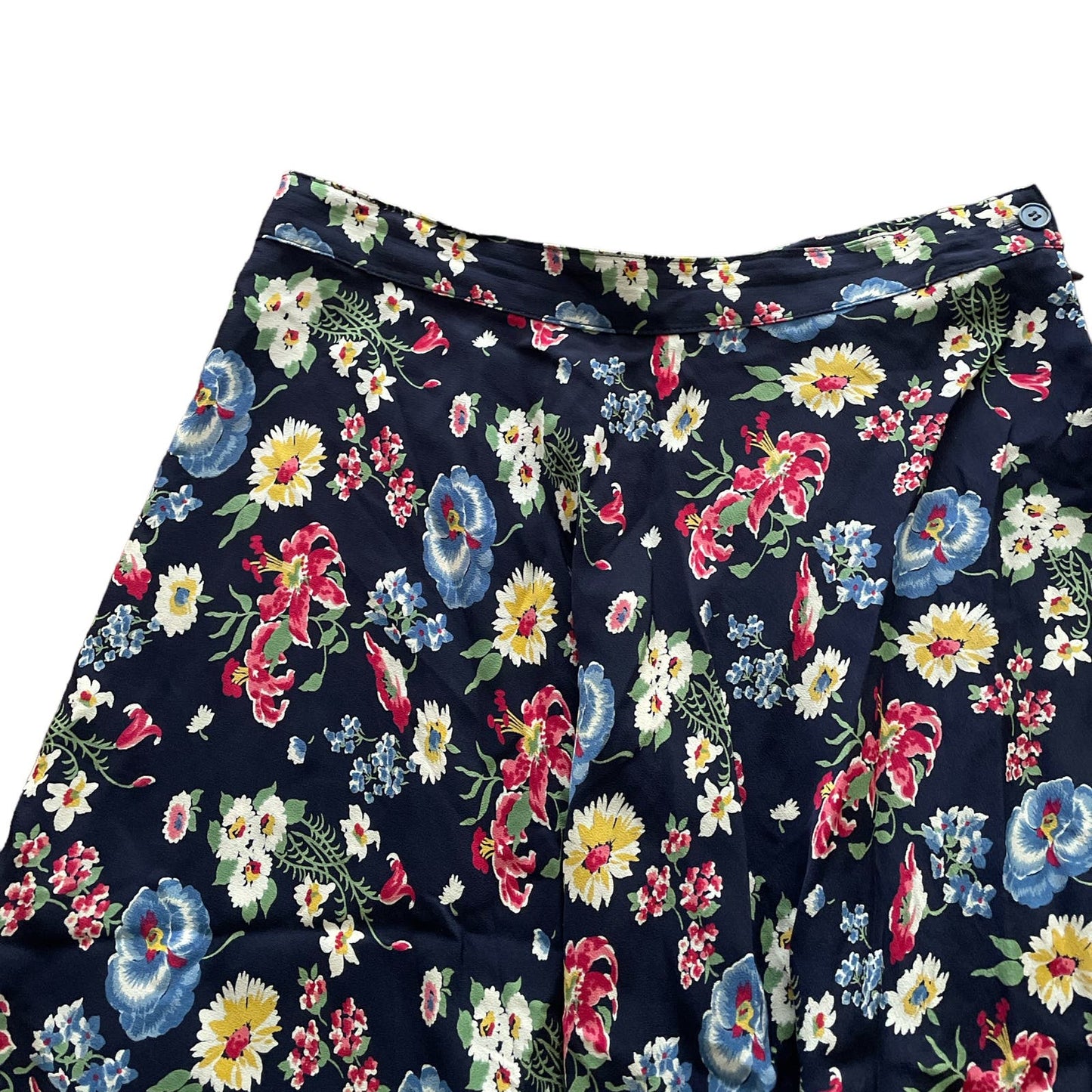 90s Navy Multicolor Floral Patterned Midi Skirt 14