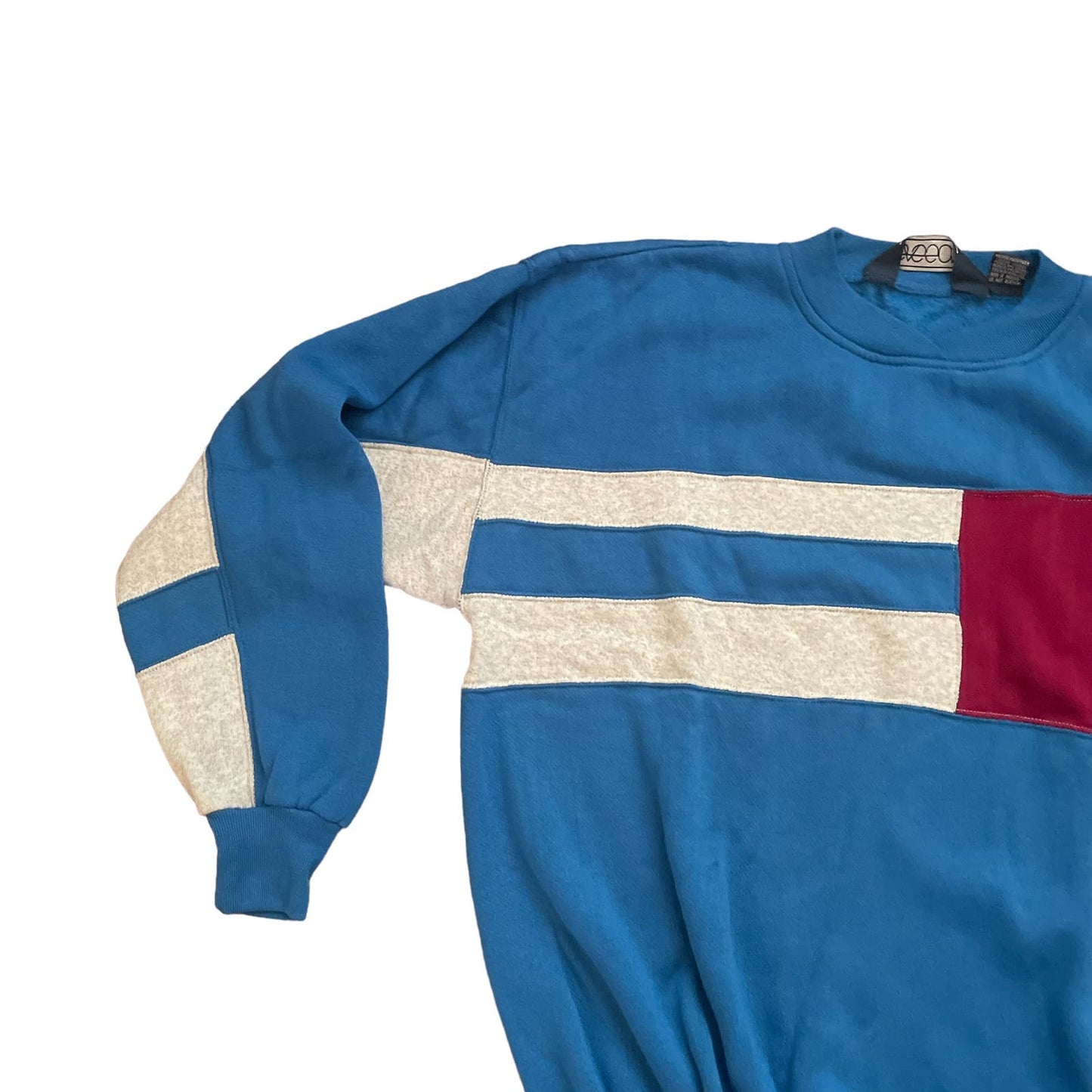 90s Colorblock Patchwork Pullover Knit Sweatshirt L