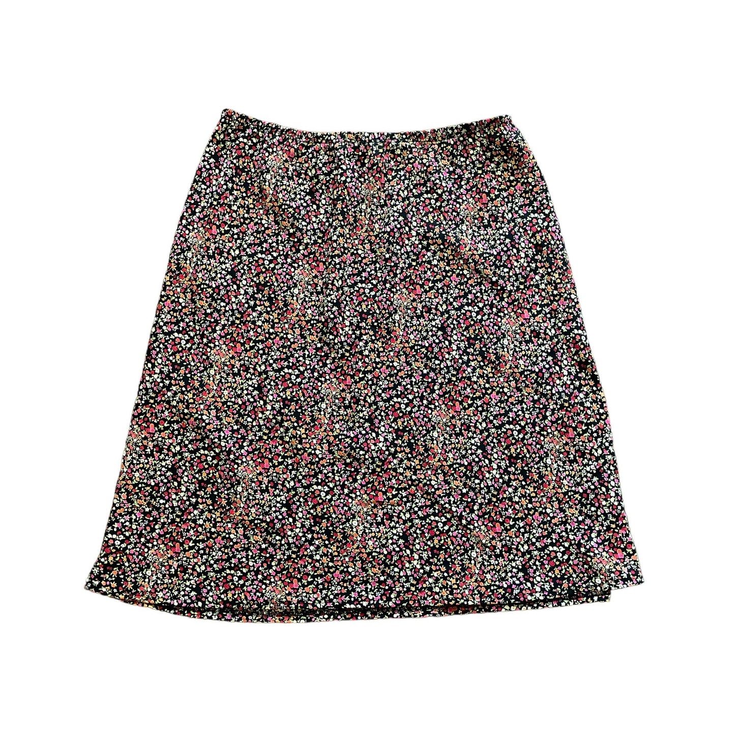 90s Black Ditsy Floral Knee Length Skirt L