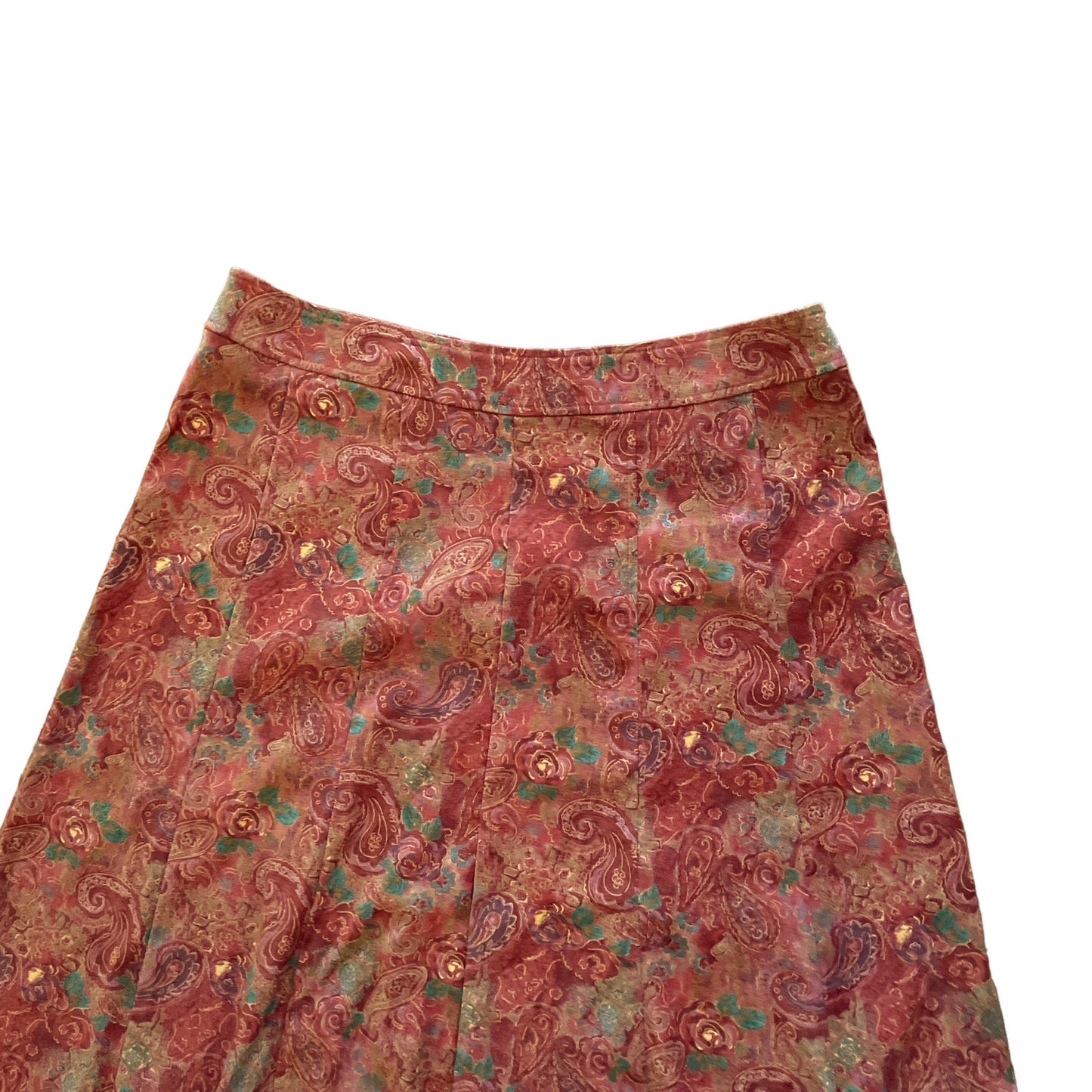 90s Red Paisley Faux Suede Maxi Skirt 16