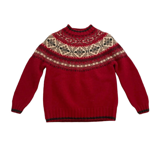 90s Red Fair Isle Patterned Wool Sweater XS