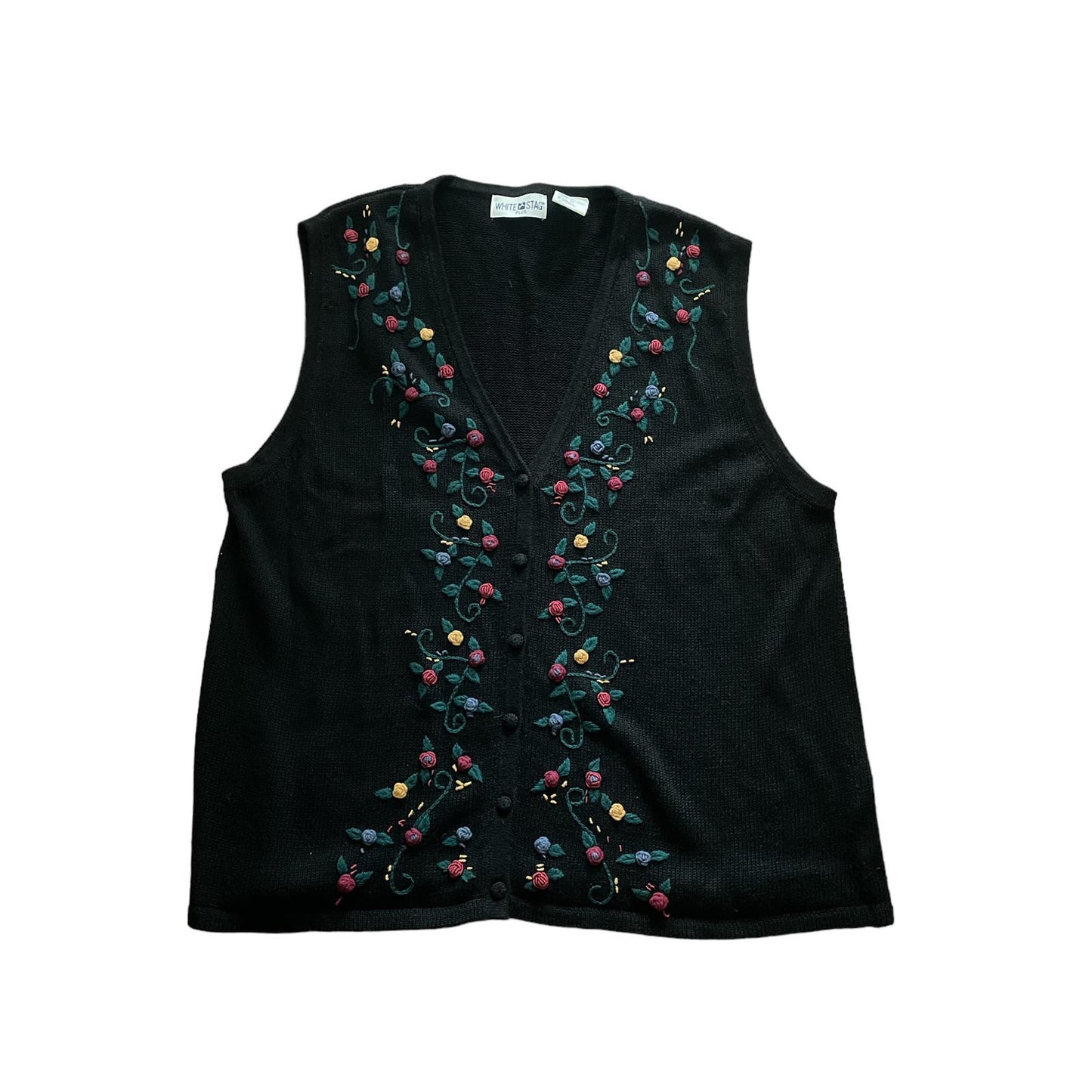 90s Black Floral Embroidered Sweater Vest 24