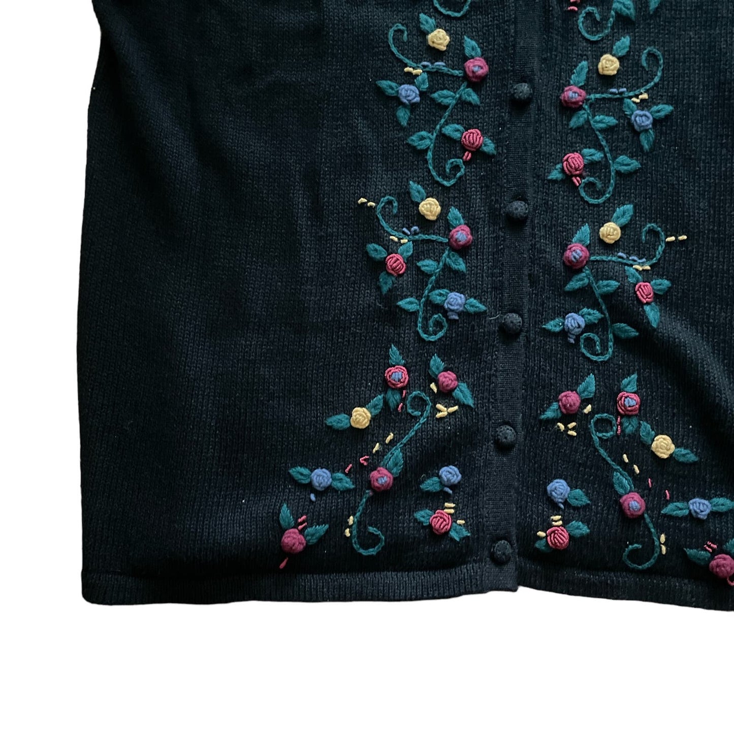 90s Black Floral Embroidered Sweater Vest 24