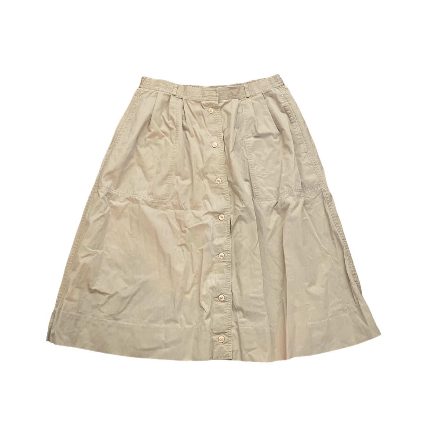 90s Khaki Button Up A-line Cotton Midi Skirt 12