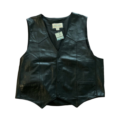 90s 100% Genuine Leather Black Patchwork Vest XL