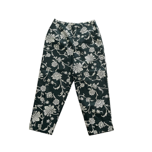 90s Black Cream Floral Patterned Crop Pants 6