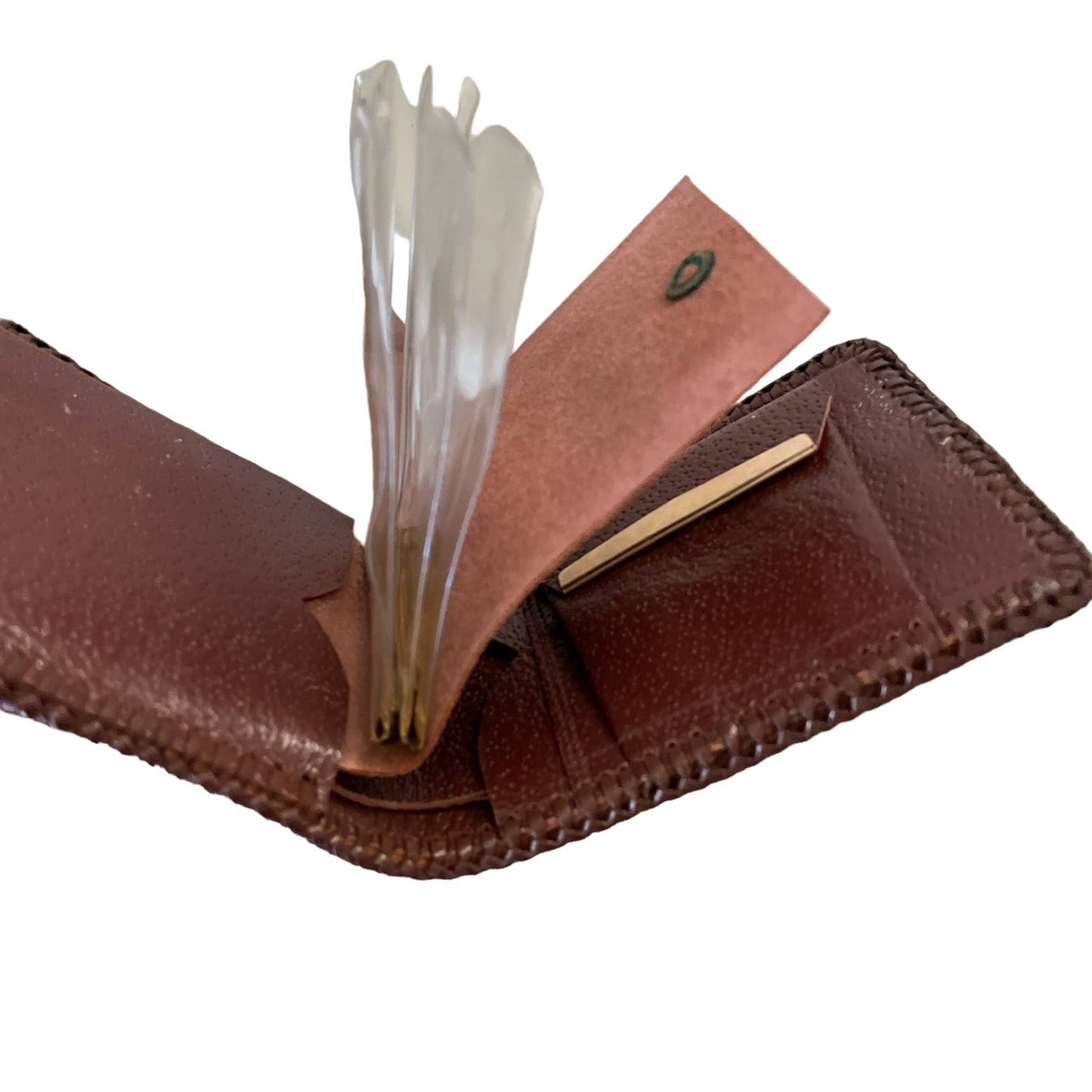 90s Tan Deer Hand Tooled Stitched Leather Bifold Wallet