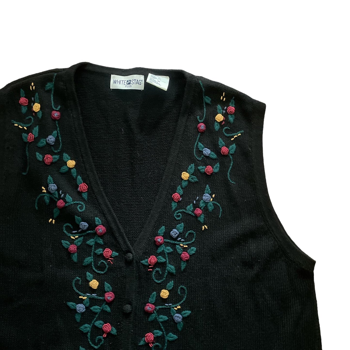 90s Black Floral Embroidered Sweater Vest 24