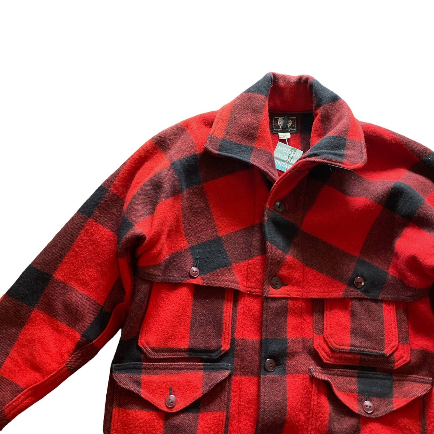 80s Woolrich Red Black Buffalo Plaid Heavy Coat M