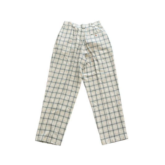 90s Light Pink Gray Plaid High Waist Pants 10