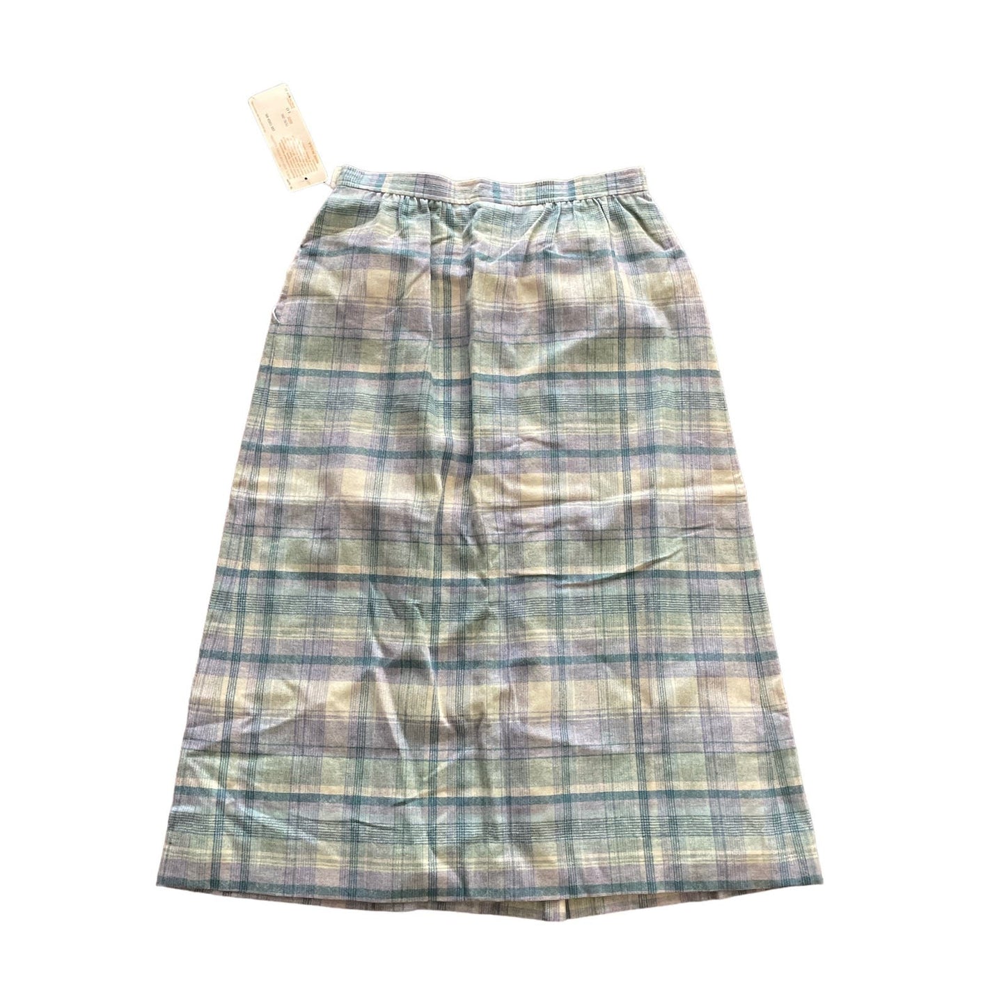 80s Deadstock Pendleton 100% Wool Baby Blue Plaid Pleated Skirt 10