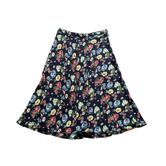 90s Navy Multicolor Floral Patterned Midi Skirt 14