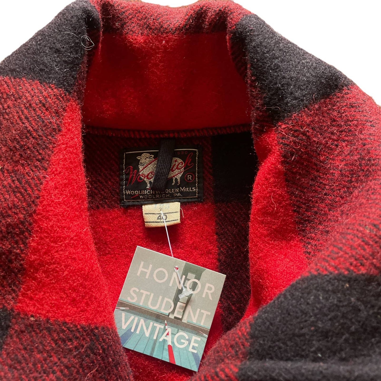 80s Woolrich Red Black Buffalo Plaid Heavy Coat M