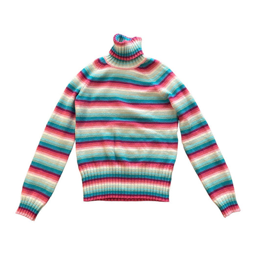 00s Rainbow Striped Wool Blend Turtleneck Sweater M
