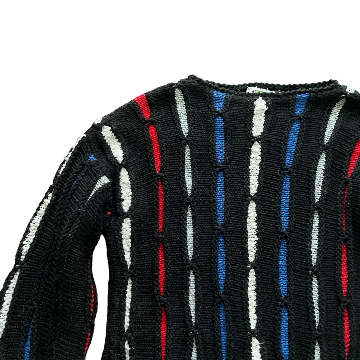 90s Handknit Black Multicolor Vertical Striped Knit Sweater S