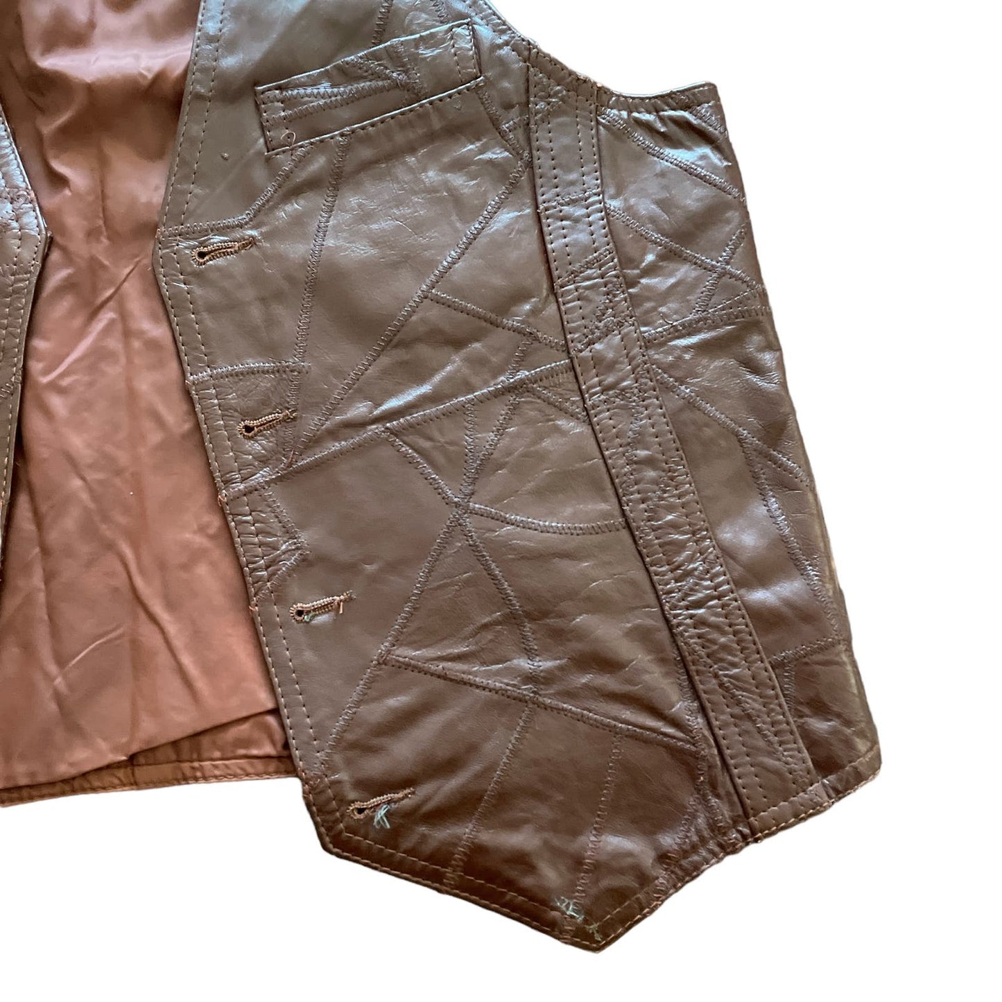 70s Brown Leather Patchwork Vest L
