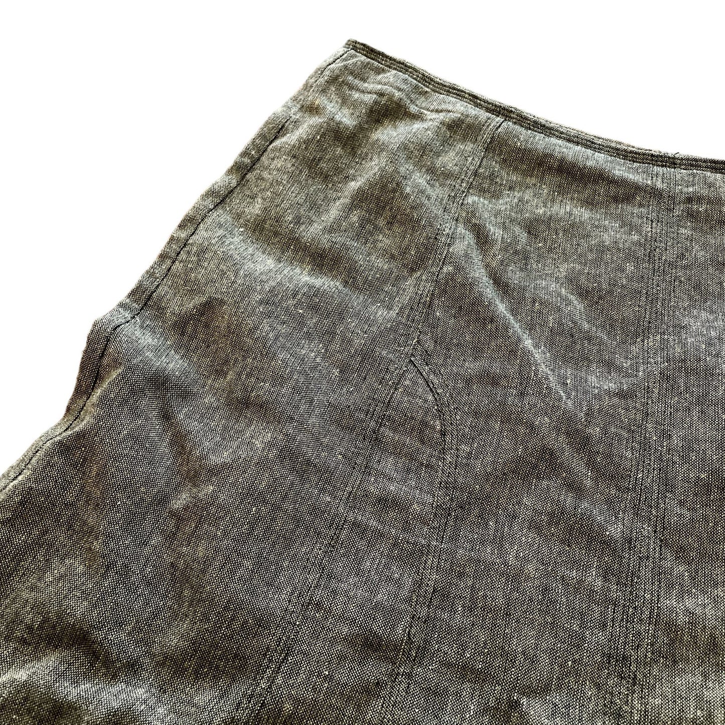 90s Gray Linen Patchwork Flare Midi Skirt 12