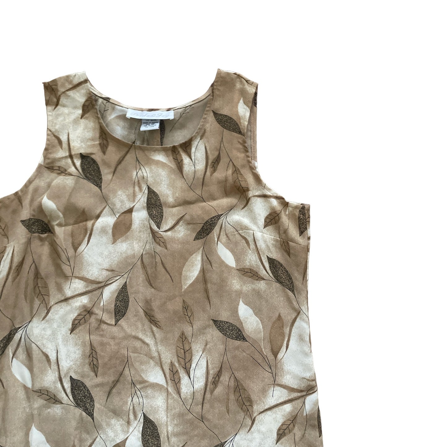 90s Tan Leaf Patterned Mini Tank Dress 6