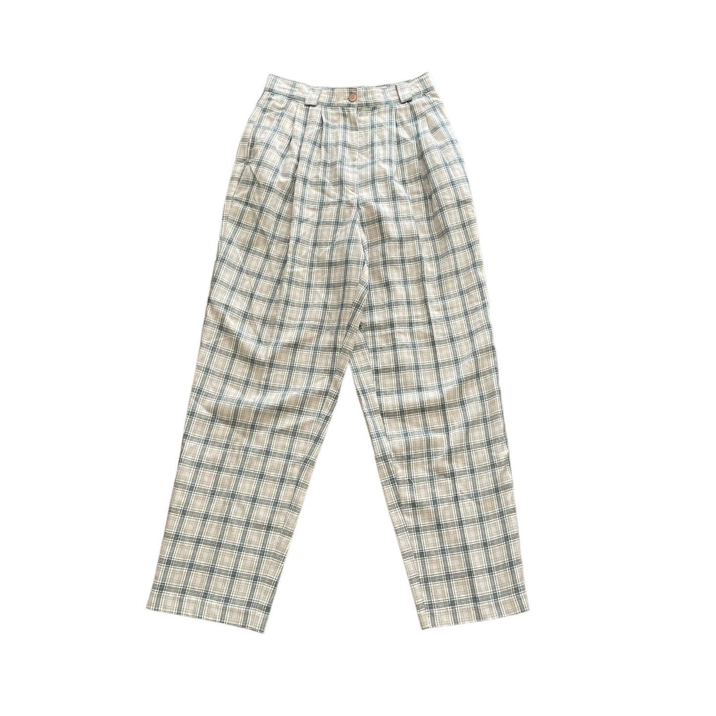 90s Light Pink Gray Plaid High Waist Pants 10