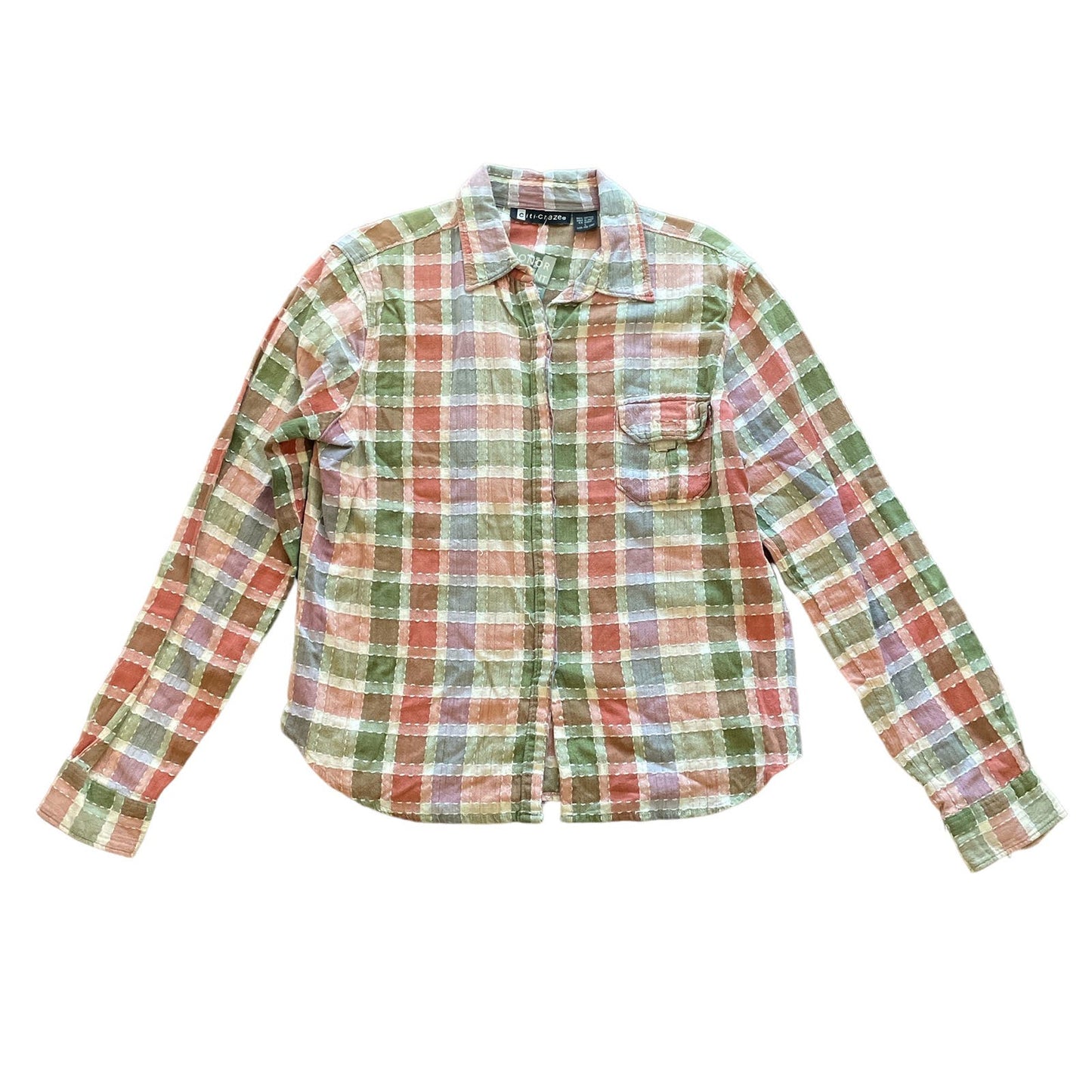 90s Multicolor Embroidered Button Up Shirt L