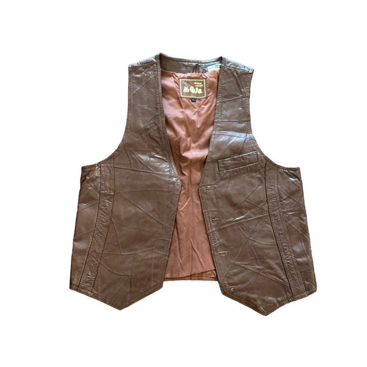 70s Brown Leather Patchwork Vest L