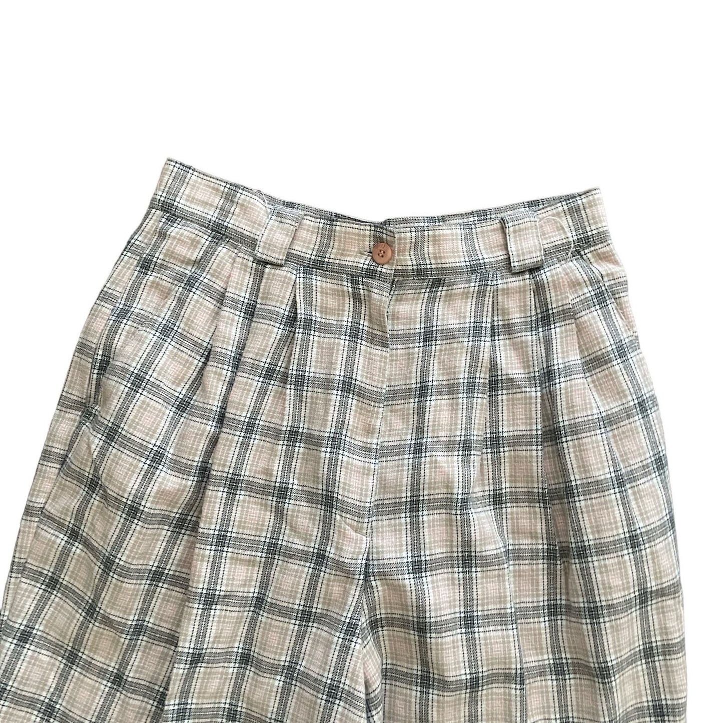 90s Light Pink Gray Plaid High Waist Pants 10