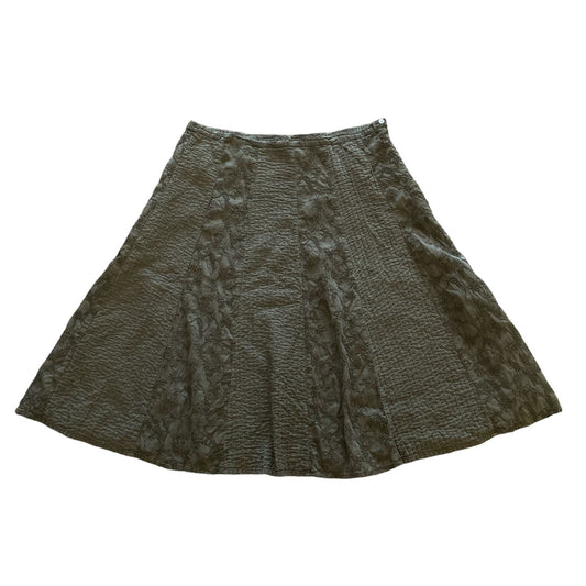 90s Midnight Green Embroidered Cotton Skirt M