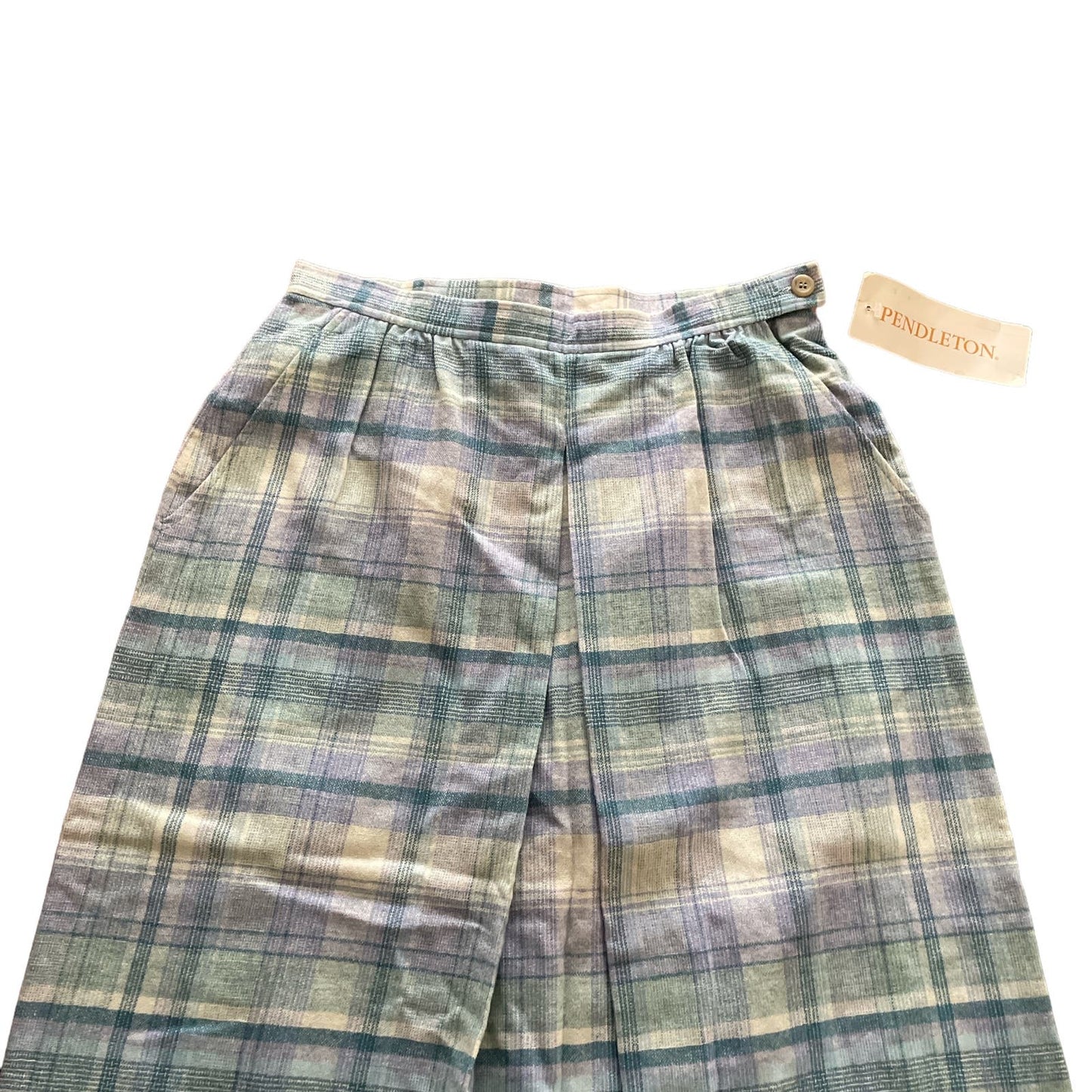 80s Deadstock Pendleton 100% Wool Baby Blue Plaid Pleated Skirt 10