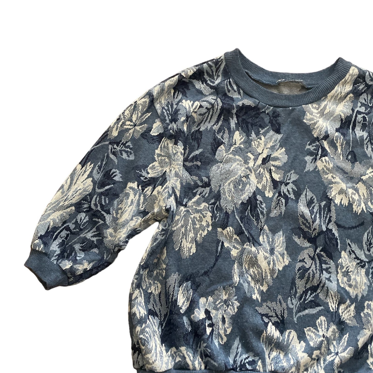 90s Blue Floral Graphic Knit Lightweight Sweater L